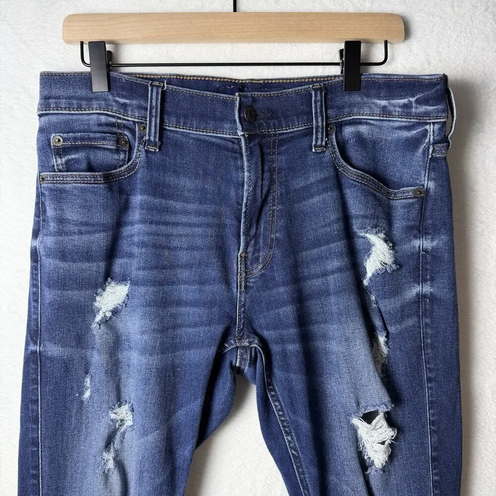 Hollister Distressed Skinny Jeans Raw Hem Men's Size W33xL32 Stretchy